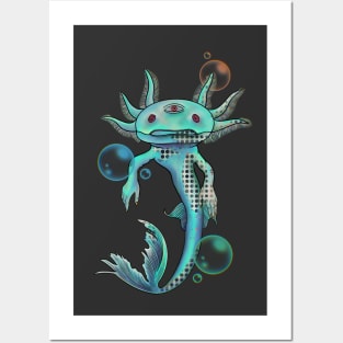 Glitchy Psychedelic Axolotl Posters and Art